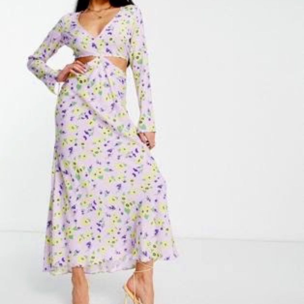 Floral Cutout Long Sleeve Maxi Dress in Lilac